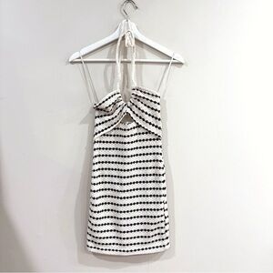 NWT Pull&Bear Women Dress XS White Black Halter Cutout Knit Y2K Party Coquette